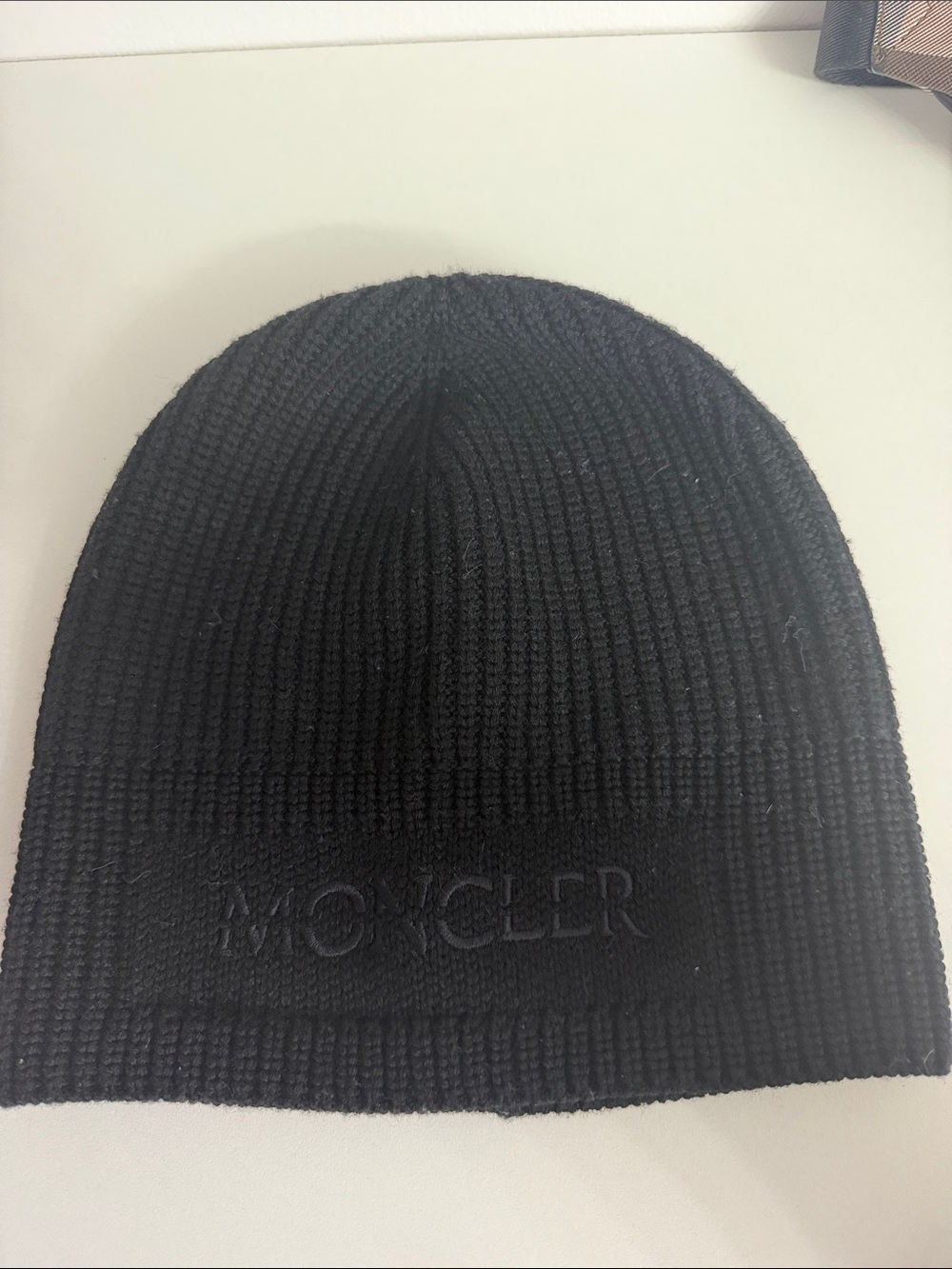 Moncler Black Ribbed Logo Cuff Beanie